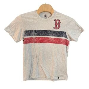 47 Brand Boston Red Sox T-Shirt Mens Large Gray Striped Logo Crew Neck Tee